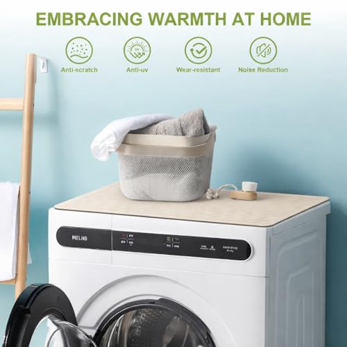 Image of Homecloud Non-Slip Washing Machine Mat - Durable Waterproof Protective Cover for Washer & Dryer, Dust-Resistant Mat Ideal for Laundry Room & Kitchen Appliances | 60x60cm (Beige Lining)
