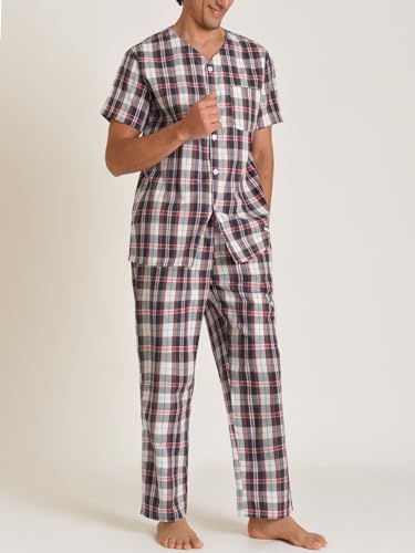 Latuza Men's Cotton Pajamas Set Button Up Shirt and Pants for Summer2