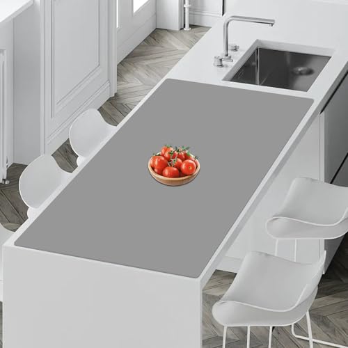 Image of 35.4''x23.6''(90cmx60cm) Extra Large Silicone Mat for Kitchen Counter, Heat Resistant Countertop Protector, Non-Slip Waterproof Kitchen Island Mat, Easy to Clean, Light Gray