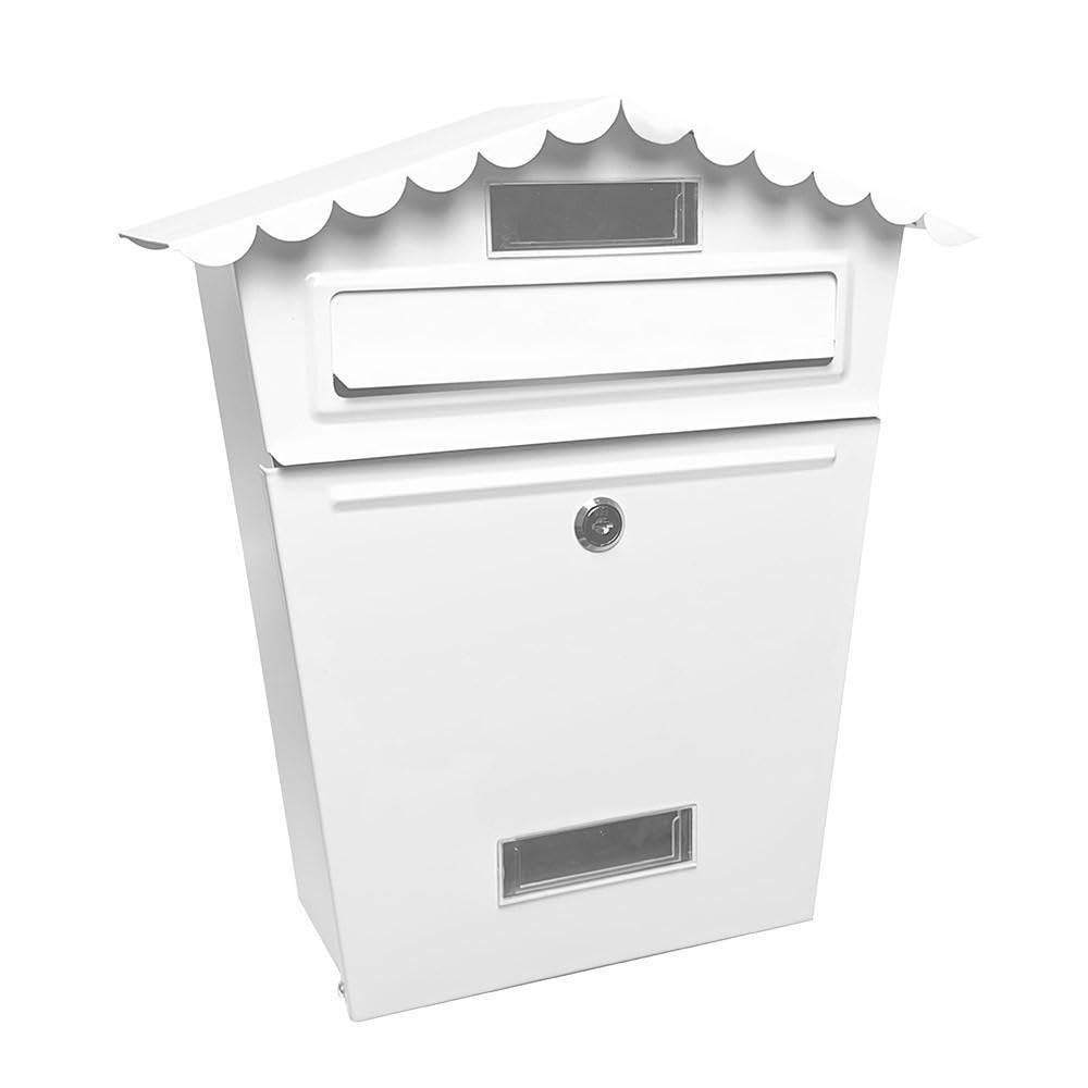 PRENDELUZ Buzón de Correo Acero Galvanizado Blanco 36x32x10 cm, Tejado Antilluvia, Ventana de Visualización - Ideal para Recibir correspondencia y Paquetes.