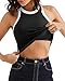 SUUKSESS Women Padded Cotton Ribbed Tank Tops 2025 Sleeveless High Neck Racerback Basic Tops(Black-White, M)
