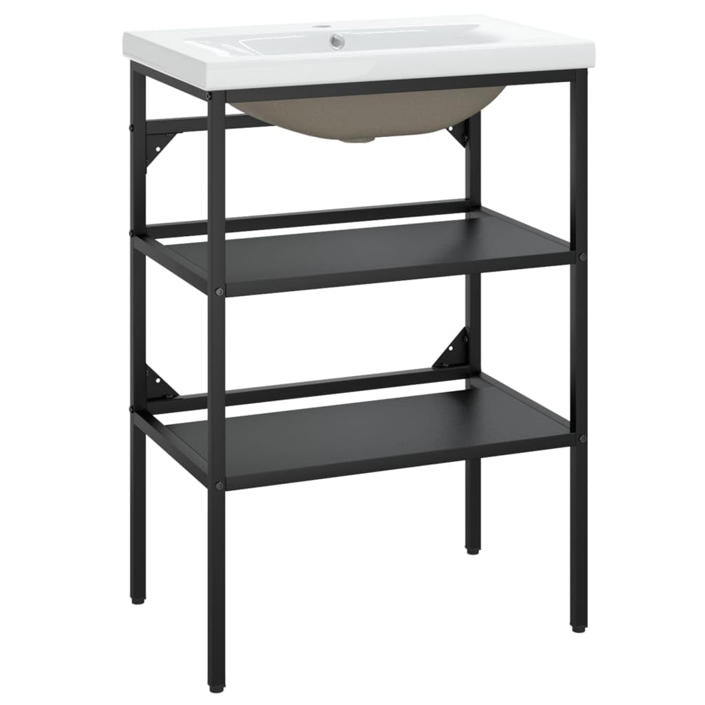 Mueble - Bastidor de lavabo de baño con lavabo integrado de hierro negro