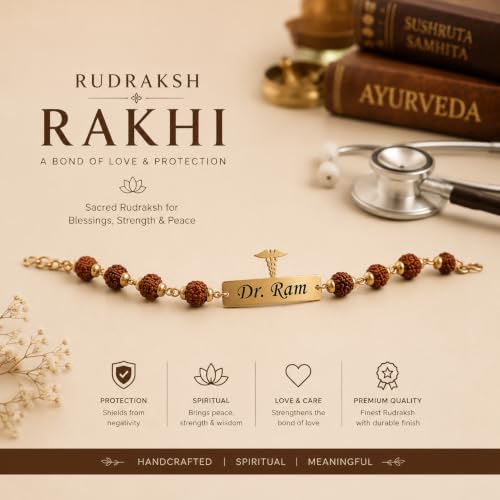 Image of Unisex-Adult Customized Name Rakhi For Brother | Rudraksha Beads, Custom Name Engraving, Adjustable Fit