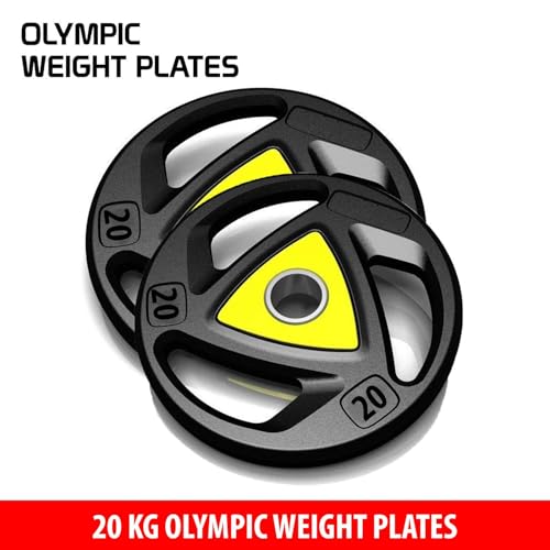Image of Olympic weight plates Barbell /Rod Rubber Plates Barbell plates Gym weights (120KG Set), 3 Holes Hand Grip Cast iron weight plates Rubber coated plates with 50mm Internal Dia (2.5x2+5x2+7.5x2+10x2+15x2+20x2)
