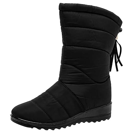 Botas de neve femininas de inverno, botas de cano médio forradas com pele, impermeáveis, antiderrapantes, botas curtas de cano baixo, sapatos de inverno, botas ao ar livre, Preto, 8