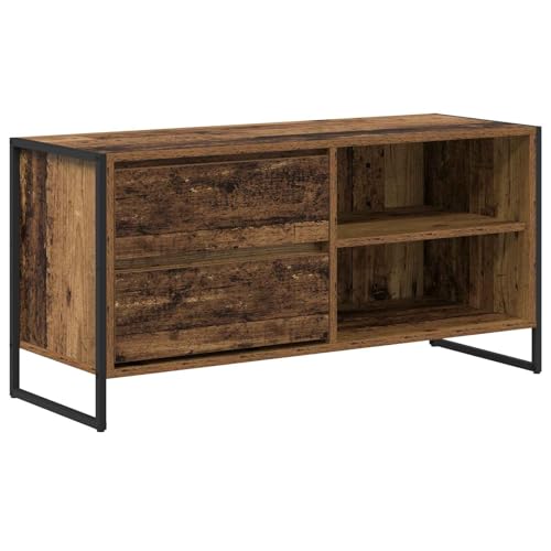 Meuble TV bas industriel aspect bois vieilli et acier 100cm