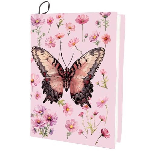 CRASPIRE Butterfly Flower Stretchable Book Cover Washable Pink Reusable Nylon Cloth Elastic Covers Protector for Hardcover Paperbacks Book Lovers Gift Notebook Teacher Textbook