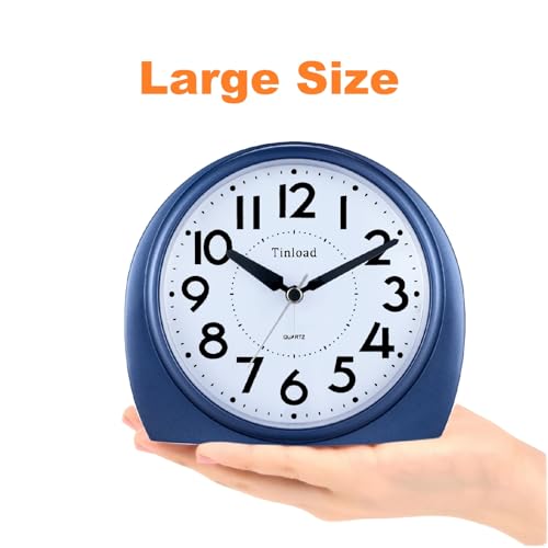 Tinload 5.5" Large Analog Alarm Clock Silent Non Ticking, Gentle Wake, Beep Sounds, Increasing Volume, Battery Operated Snooze and Manual Light, Blue - Image 5