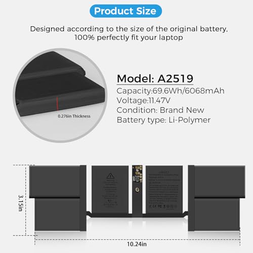 Image of A2519 Battery,A2442 Battery Replacement for MacBook Pro A2442(2021) 14-inch A2519 Battery(Upgraded High Performance 69.6Wh 11.47V 6068mAh)