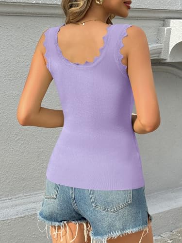 Image of Saodimallsu Womens Ribbed Knit Tank Top Summer Sleeveless Square Neck Casual Basic Slimming Sweater Vest Tops