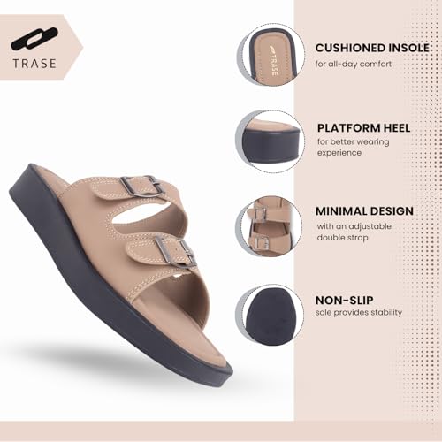 Image of TRASE Sandals For Woman | Slippers For Woman | Flats | Casual Double Strap Sliders Sandal With Adjustable Ankle Strap | Women Sandals | Comfortable | Lightweight | Women Footwear