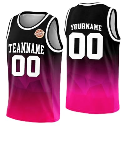 Custom Gradient Basketball Jersey for Men Women Youth Kid, Personalized Basketball Jersey with Name Team Number Logo for Fans Player, Customize Basketball Practice Jersey Shirt Black Pink Color