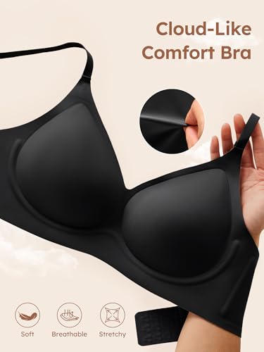 Image of Seamless Wireless Jelly Bras for Women - Lightly Padded Bra with Support, No Underwire Comfortable T-Shirt Bralette (L, Black-Pure White)