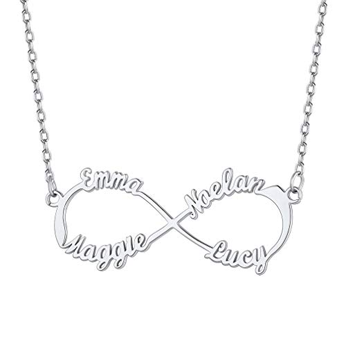 Custom4U Collier Infini 4 Prénoms Personnalisé Pendentif Maman Personnalisable Bijoux