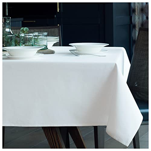 Organic Cotton Tablecloth for Dining Party / Kitchen; Easy-Care Washable Protective Heavyweight Fabric; Eco-Friendly Durable Material Table Cloth for Your Home Decoration (White, 142 x 142cm)