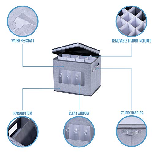 VENO Champagne Flute Glass Storage Box with Lid and Handles, Moving Boxes for Glasses China Organizer Container - Image 3