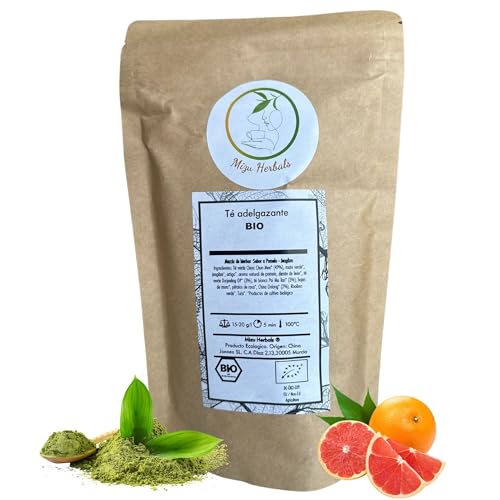 TÉ ADELGAZANTE BIO INFUSIÓN QUEMAGRASA PREMIUM 100 GR Infusion ecológica para adelgazar, té verde, mate jengibre ortiga, aroma pomelo refuerza las defensas activa el metabolismo, detox