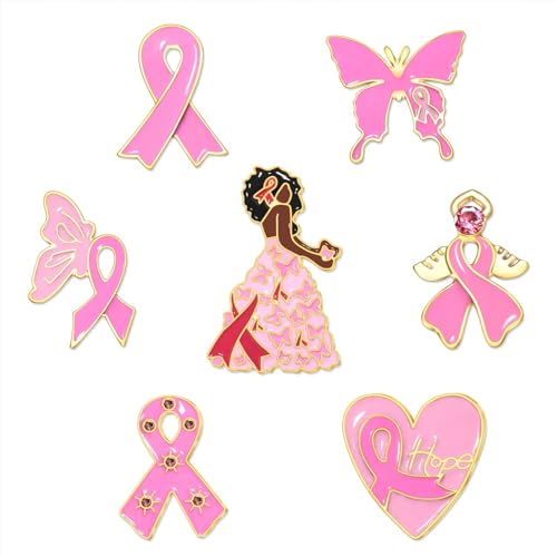 Image of Breast Cancer Awareness Pins for Women Enamel Pink Ribbon Lapel Pins Fight Breast Cancer Brooches Heart Hope Butterfly Brooch Pins Breast Cancer Awareness Jewelry Accessories Outfits