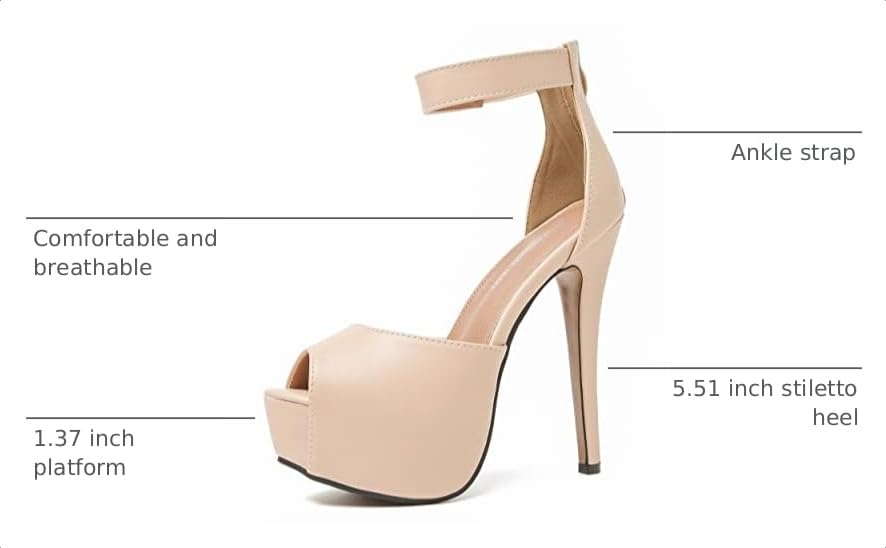 Image of MAIERNISI JESSI Women's Platform High Heel Sandals, Ankle Strap, Peep Toe, Stiletto Heels, Zip