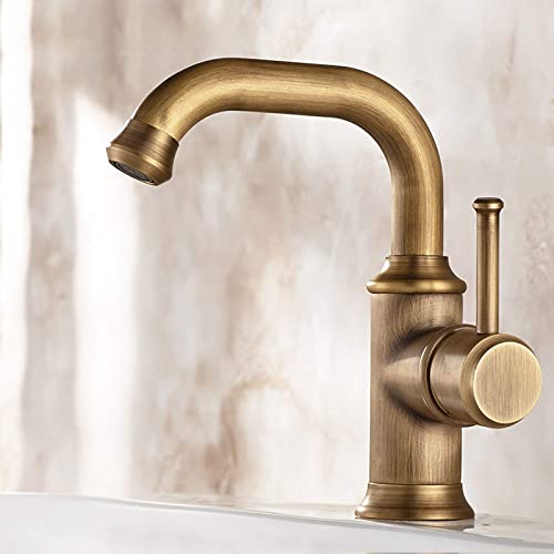 Grifo de baño monomando antisalpicaduras con burbujeador y latón cepillado 2