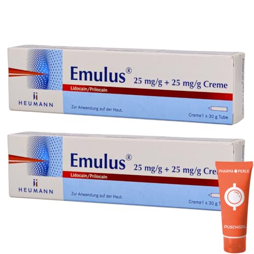 Emulus Creme 2 x 30 g mit Lidocain und Prilocain I örtliche Betäubung Lokalanästhesie I schmerzfreie kleinere Eingriffe I Sparset mit Pharma Perle give-away