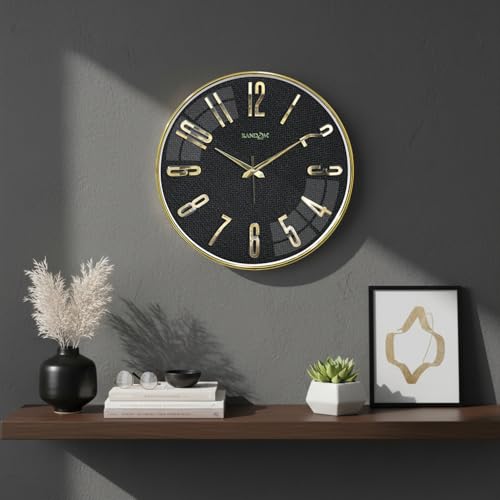 Image of RANDOM Silent Wall Clock, Non-Ticking Quartz Movement, Foiling Ring and 3D Numbers (Black)