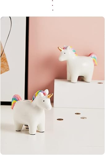 Hucha de unicornio hinchada, color blanco y arcoíris, cerámica, 5 x 7 pulgadas, caja de regalo