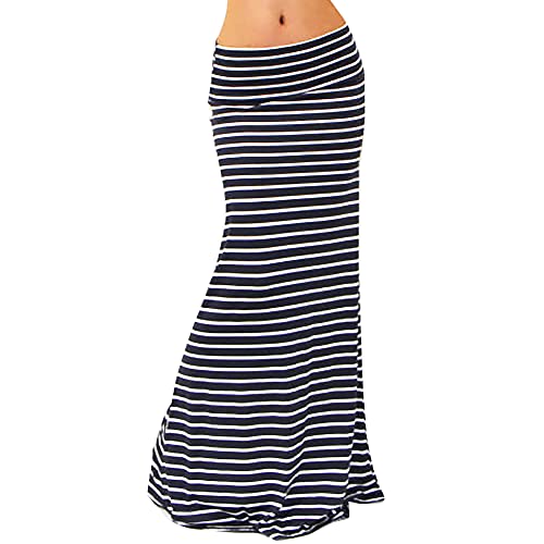 Casmyd Women s Flower Striped Fishtail Maxi Skirt Trendy High Waist Flared Long Bodycon Skirt Summer