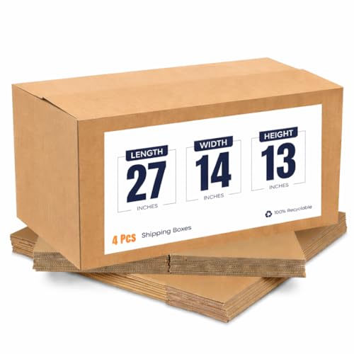 Image of 5-Ply Corrugated Box for Packaging | 27 inchx14 inchx13 inch (Pack of 4) | Brown Cardboard Packing Boxes for Shipping, Moving & Storage | Large Carton Boxes for Courier & Goods Transportation | (27L x 14W x 13H)