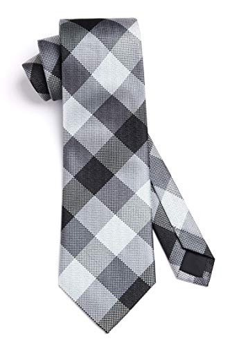 Image of HISDERN Ties for Men Formal Business Plaid Checked Mens Ties and Pocket Square Set Classic Wedding Necktie Handkerchief