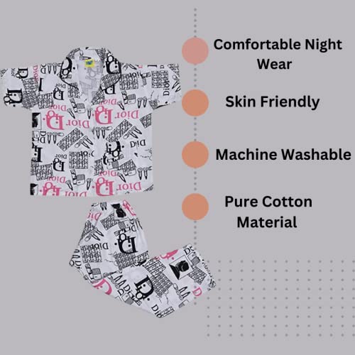 Image of A Little Swag Cotton Printed Night Dress Soft Night Suit Sleepwear Nightwear Set Unisex Kids Wear