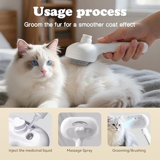 Upgraded rechargeable silicone pet hair removal tool, 3-in-1 automatic cleaning steam brush, suitable for grooming, hair removal, and massage, suitable for cats and dogs.-qbjRVmTe