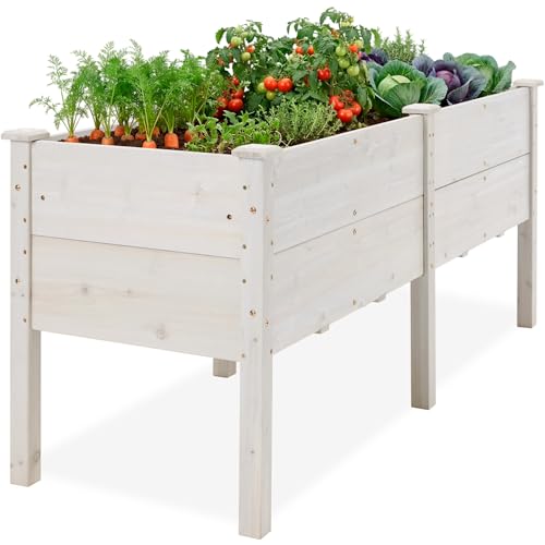 Image of Best Choice Products 72 inch x 24 inch x 30 inch Raised Garden Bed with Extra Deep 16 inch Depth, Elevated Wood Planter Box Stand for Backyard, Patio, Balcony, Natural Fir Wood - White