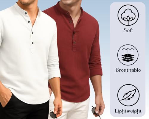 Image of DEELMO Combo of Men's Cotton Blend Solid Regular Fit Full Sleeve Short Kurta | Men's Trendy Short Kurta Pack of 2