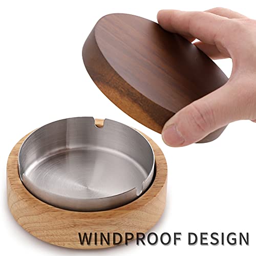 Wooden Ashtray with Lid for Smokers Stainless Steel Liner Ash Tray Windproof Durable Easy to Clean Cool Ashtrays for Indoor or Outdoor Use, Patio, Office & Home - Image 4