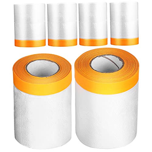 Garneck 6Rolls Transparent Cover Film and Self Adhesive Masking Tapes Protection Tapes for Floor Furniture Carpet and Mural Projects