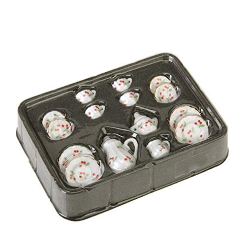 NiceJoy Puppen Haus Zubehör, Puppen Haus Möbel Puppenhaus Miniatur Tee Set Porzellan Tasse Pot Teller Platte Blumen… – Bild 8