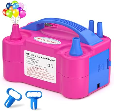 IDAODAN Electric Balloon Pump, Portable Electric Balloon Blower Machine Balloon Air Pump Dual Nozzle Rose Red 110V 600W Balloon Inflator for Party Decorations