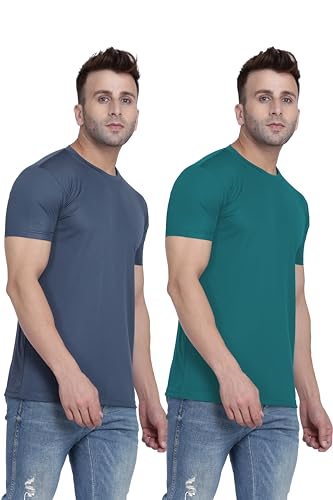 Image of TQH Men Dri Fit Polyester Half Sleeve Round Neck Multicolor t Shirts - Combo Set of 2
