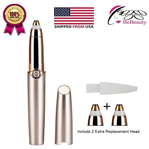 (BeBeauty) BeBeauty Hair Removal for Eyebrow Trimmer with 2 Extra Replacement Heads As Seen On TV Rose Gold (3 Count)