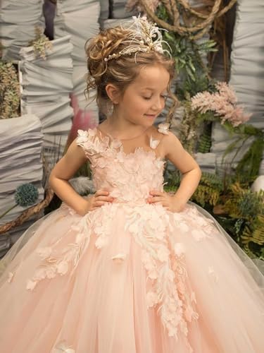 3D Butterfly Flower Girl Dress Appliques Tulle Communion Party Princess Wedding Pageant Ball Gown Dress4