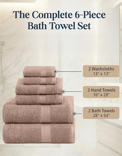 Image of LANE LINEN 6 Piece Premium Spa & Hotel Quality Hand Towel Set, 100% Cotton, Highly Absorbent, Ultra Soft (2 Bath Towels, 2 Hand Towels, 2 Washcloths, Taupe)