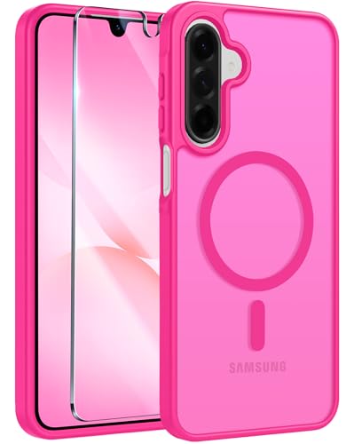 Image of FNTCASE for Galaxy A26 5G Phone Case: Magnetic Matte Translucent Military Grade Drop Protection Cell Phone Cover - Slim Rugged Durable Shockproof Protective for Samsung A26 Cases - Hot Pink
