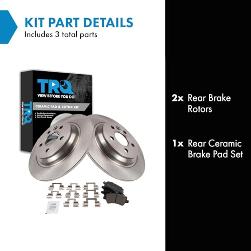 Image of TRQ Rear Brake Pad and Rotor Set Ceramic Solid Rotors Compatible with 2011-2018 Volvo S60 2010-2016 XC70 S80 2007-2009 S80 2015-2018 V60 V60 Cross Country 2008-2010 V70 2016-2018 S60 Cross Country
