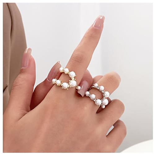 FUTIMELY Vintage Pearl Finger Ring for Women,Adjustable Open Pearl Promise Stacking Ring Gold Knuckle Joint Finger Rings Trendy Personality Jewelry4