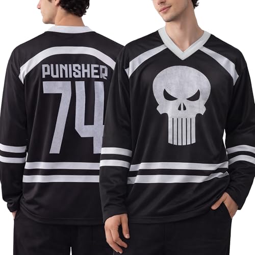 Marvel Mens Long Sleeve Mesh Hockey Jersey Spider-Man Punisher Mickey Mouse Size Medium Black Punisher