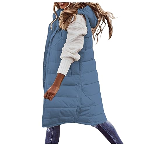 Long Vest for Women Sleeveless Hooded Puffer Jacket Thick Warm Lightweight Down Vest Cozy Baggy Down Coat with Hood