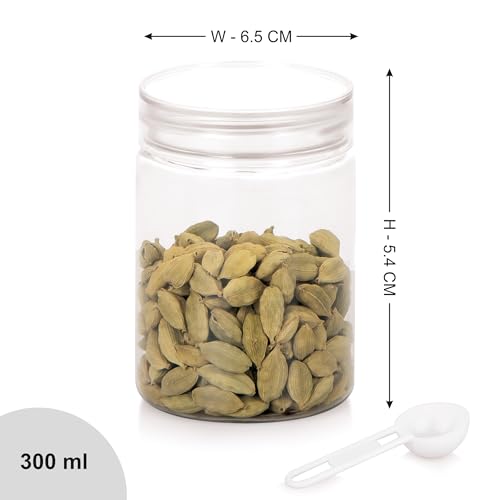 Image of Homeor Plastic Storage Jar & Containers With Spoon, Airtight & BPA Free Containers for Kitchen Storage, Grocery Kitchen Container, Multipurpose Jar, Fridge Storage Container, 300 ML Set 12 Transparent