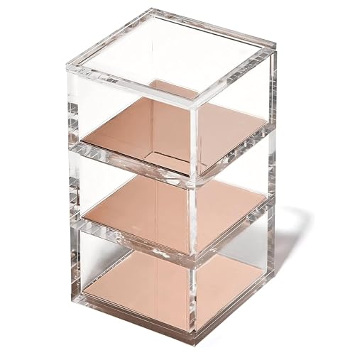 OfficeGoods Organizador acrílico apilable de 3 niveles con base de oro rosa, organizador de escritorio funcional y elegante para oficina o hogar, ayuda a mantener todos tus pequeños bits juntos, oro