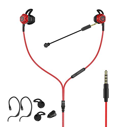 Number-one Gaming Earbuds Headphones with Microphone, Noise Isolating in-Ear Wired Earbud Earphone 3.5 Mm Plug with Mic and Volume Control for Phone/PC/Nintendo Switch/Xbox One/Playstation 4 (Red)